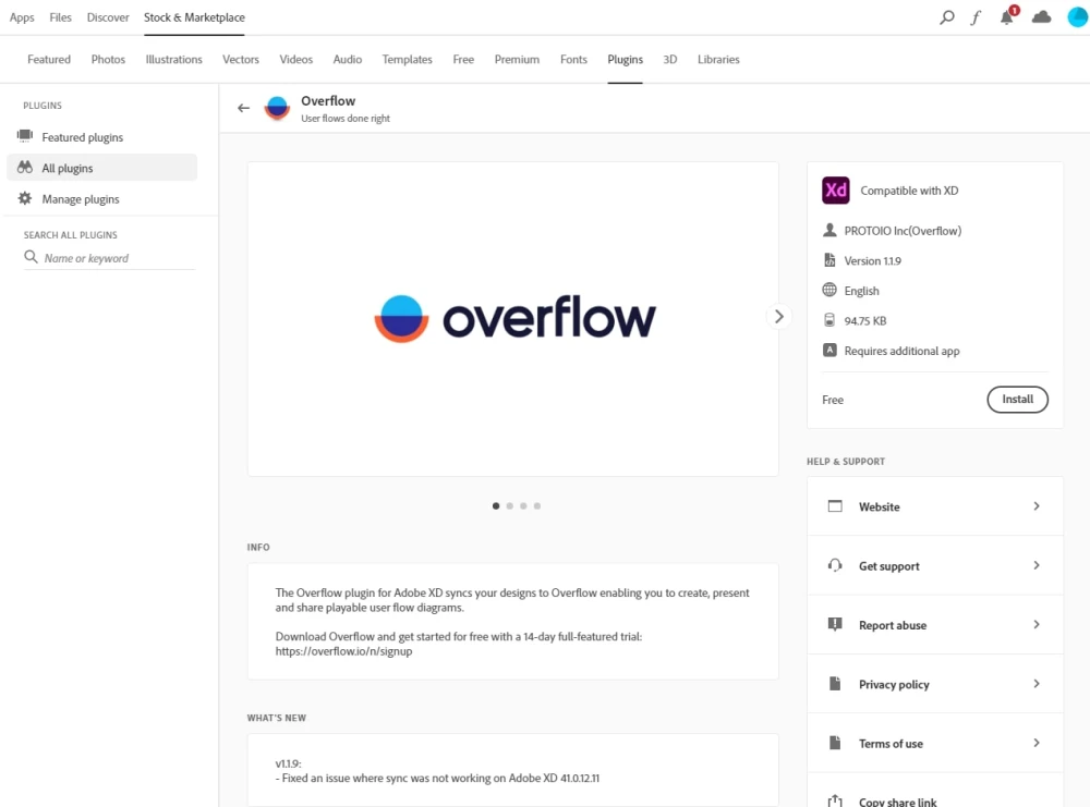 تصویری از پلاگین Overflow در نرم‌افزار Adobe Creative Cloud