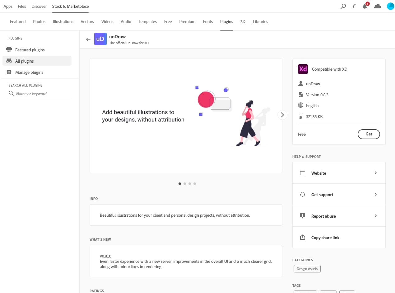 تصویری از پلاگین Undraw در نرمافزار Adobe Creative Cloud