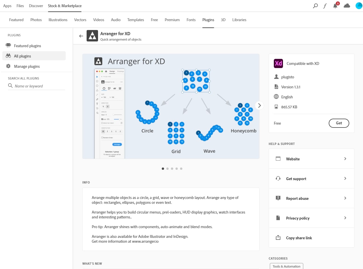 تصویری از پلاگین Arranger for XD در نرمافزار Adobe Creative Cloud