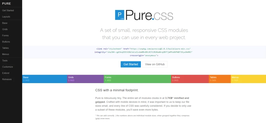 Pure CSS  مجموعه‌ای از ماژول‌های CSS  کوچک و ریسپانسیو