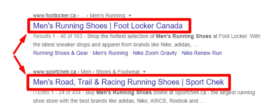 مثال سئو برای فروش کفش مخصوص دویدن