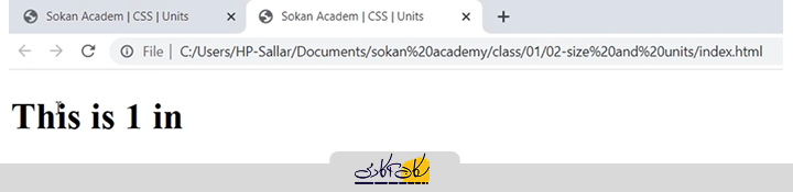 نتیجه تغییر تگ‌های H1 به سانتی‌متر در CSS