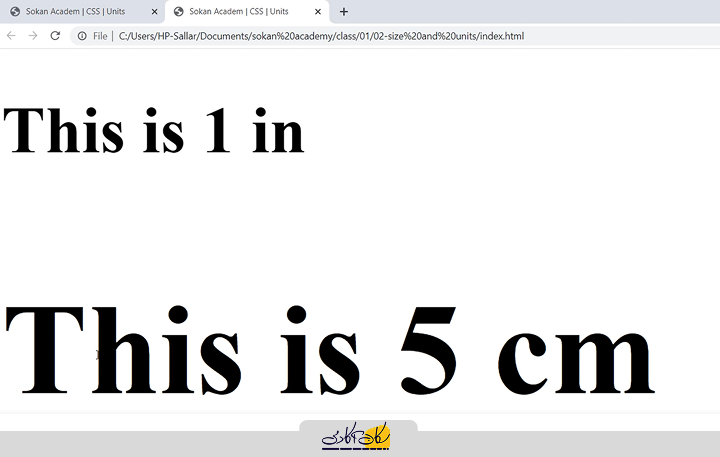 نتیجه تغییر تگ‌های H1 به سانتی‌متر در CSS