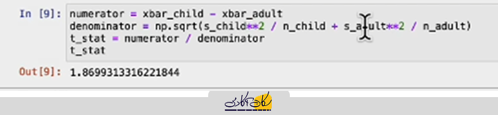 محاسبه آماره t و نمایش مقدار t_stat